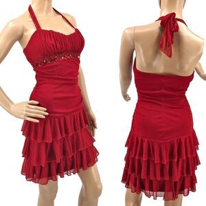 Vintage y2k City Triangles Mini Dress Red Glitter Ruffle Fairycore Siren Size M